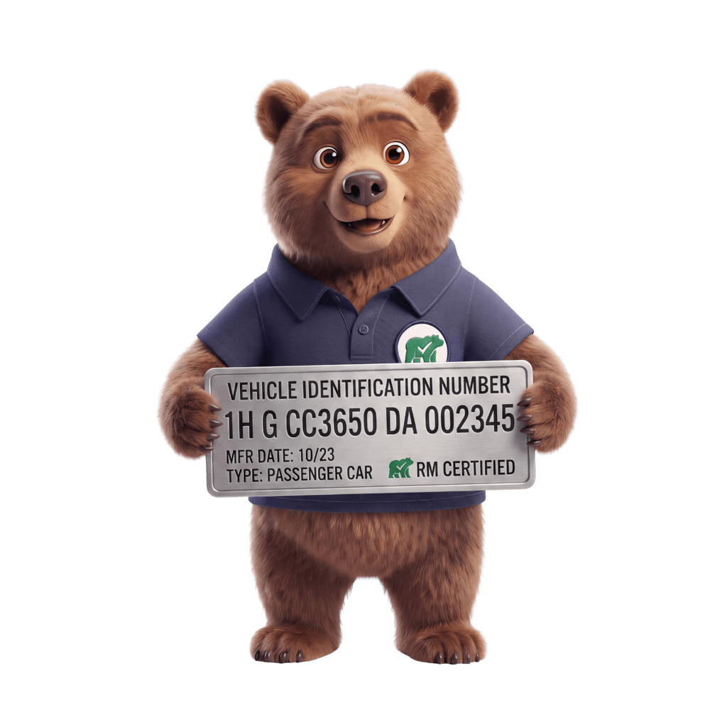 TrulyCar mascot holding a vehicle identification number plate for a VIN history lookup