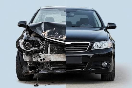 Salvage-auction photo compared against the rebuilt car